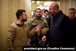 Volodimir Zelenski și Charles Michel la Kiev, 20 aprilie 2022.