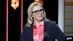 Ютта Урпілайнен під час президентських телевізійних дебатів. Гельсинки, Фінляндія. 24 січня 2024 року