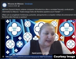 Diana Șoșoacă le-a spus urmăritorilor că Hidroelectrica ar fi fost vândută către o companie franceză controlată de Macron.