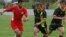 Georgian soccer players during a local championship match