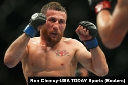 Merab Dvalishvili în timpul unei lupte din martie 2023.