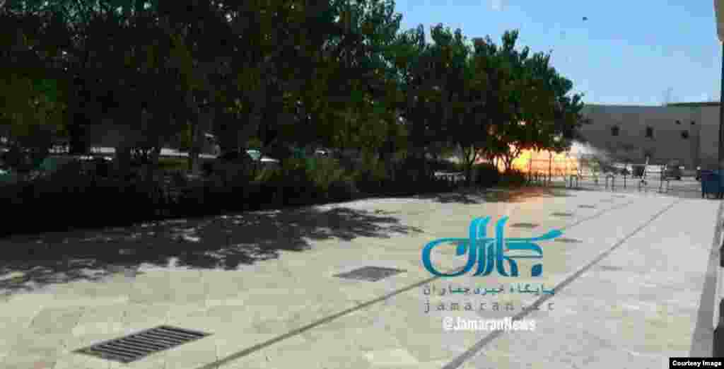 A video screen-grab purporting to show a suicide bomb being detonated at Ayatollah Khomeini's tomb, in the south of Tehran.&nbsp;