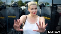 Maria Kolesnikova la o manifestație în Minsk, 30 august, 2020.
