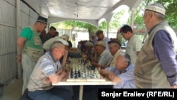 Город Ош. Аксакалы играют в шахматы в парке им. Навои, 28 мая 2019 г.