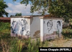 საზოგადოებრივი ტუალეტი სტარო ჟელეზარეში. კედლებზე ხატია პრინცესა დაიანა და გერმანიის ყოფილი კანცლერის ანგელა მერკელის ჩამორეცხილი გამოსახულება, ადგილობრივი მცხოვრებლების პორტრეტებთან ერთად.