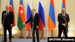 Ильхам Алиев, Владимир Путин и Никол Пашинян в Сочи