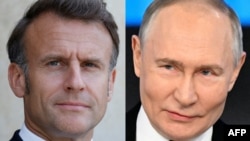 Президент Франції Емманюель Макрон (л) і президент РФ Володимир Путін (п)