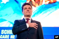 Presidential candidate Nicusor Dan attends an electoral rally in Bucharest on May 11.