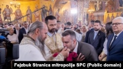 Premijer Milojko Spajić ( pričešćuje se) predsjednik Crne Gore Jakov Milatović i Skupštine Andrija Mandić