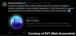 În luna martie 2023, Europe Invasion a promovat canalul de YouTube „West To Dubai” și videoclipuri cu persoana fictivă „Alissa”.