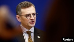 Ukrainian Foreign Minister Dmytro Kuleba speaks at the Restoring Justice For Ukraine conference in the Hague on April 2. 