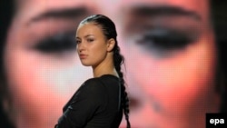Anastasia Prykhodko performs during a rehearsal of the Eurovision Song Contest in Moscow in May 2009. Now she vows never to sing in Russia again.