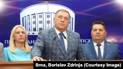 Milorad Dodik, predsjednik RS, na konferenciji za medije u Banjaluci nakon presude Suda BiH, 1. avgusta 2025.