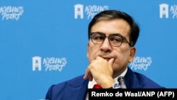 Former Georgian President and Ukrainian opposition leader Mikheil Saakashvili speaks in the Netherlands on May 29, 2018.