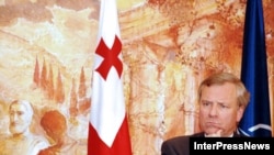 NATO Secretary-General Jaap de Hoop Scheffer at a meeting with university students in Tbilisi about a month after August's Russia-Georgia conflict