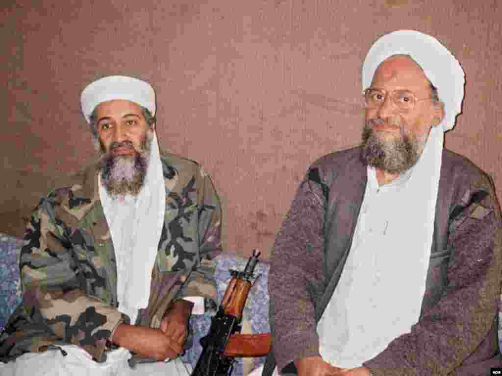 In this photo, dated November 2001, Osama bin Laden sits with his deputy, Ayman al-Zawahri, at his hideout at an undisclosed location in Afghanistan.