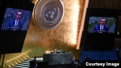 Кыргызстандын президенти Садыр Жапаров БУУнун Башкы Ассамблеясынын 79-сессиясында сүйлөп жатат, 24-сентябрь, 2024-жыл       