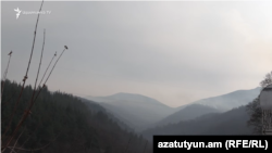 Armenia - Smoke rises from hills around Dilijan hit by wildfires, November 26, 2025.