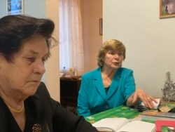 Lenina Makeyeva (left) and Klavdia Nyuppiyeva both spent time in the Petrozavodsk labor camp. "My older sister and I had one pair of shoes between us," Nyuppiyeva says.