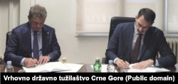 Čelnici tužilaštava Hrvatske i Crne Gore Ivan Turudić i Milorad Marković u Zagrebu, 11. novembra 2025.