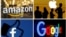 Logo-urile companiilor Amazon, Apple, Facebook și Google