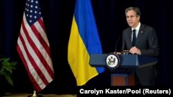 Державний секретар США Ентоні Блінкен під час спільної пресконференції з міністром закордонних справ України Дмитром Кулебою. Вашингтон, 22 лютого 2022 року 
