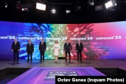 Debatere electorală la care au participat Elena Lasconi și George Simion, alături de alți candidați. Au absentat Marcel Ciolacu și Nicolae Ciucă.