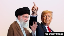 تصویر دونالد ترامپ (راست) رئیس‌جمهور آمریکا و علی خامنه‌ای، رهبر جمهوری اسلامی