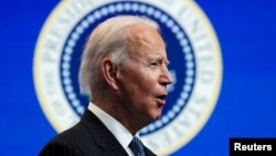 U.S. President Joe Biden speaks at the White House in Washington, D.C., on January 25.