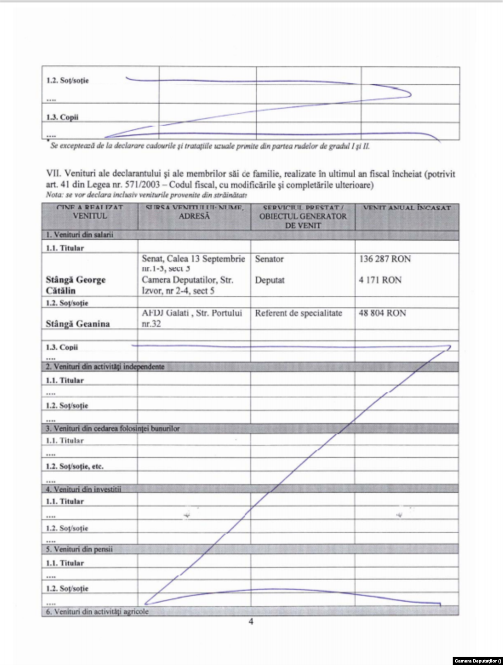 Wealth declaration George Catalin Stângă, Romanian deputy 