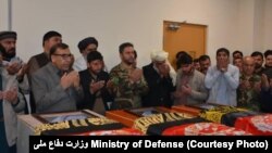 مراسم تشیع جنازه قربانیان سقوط هلیکوپتر نظامی در ولایت میدان وردک