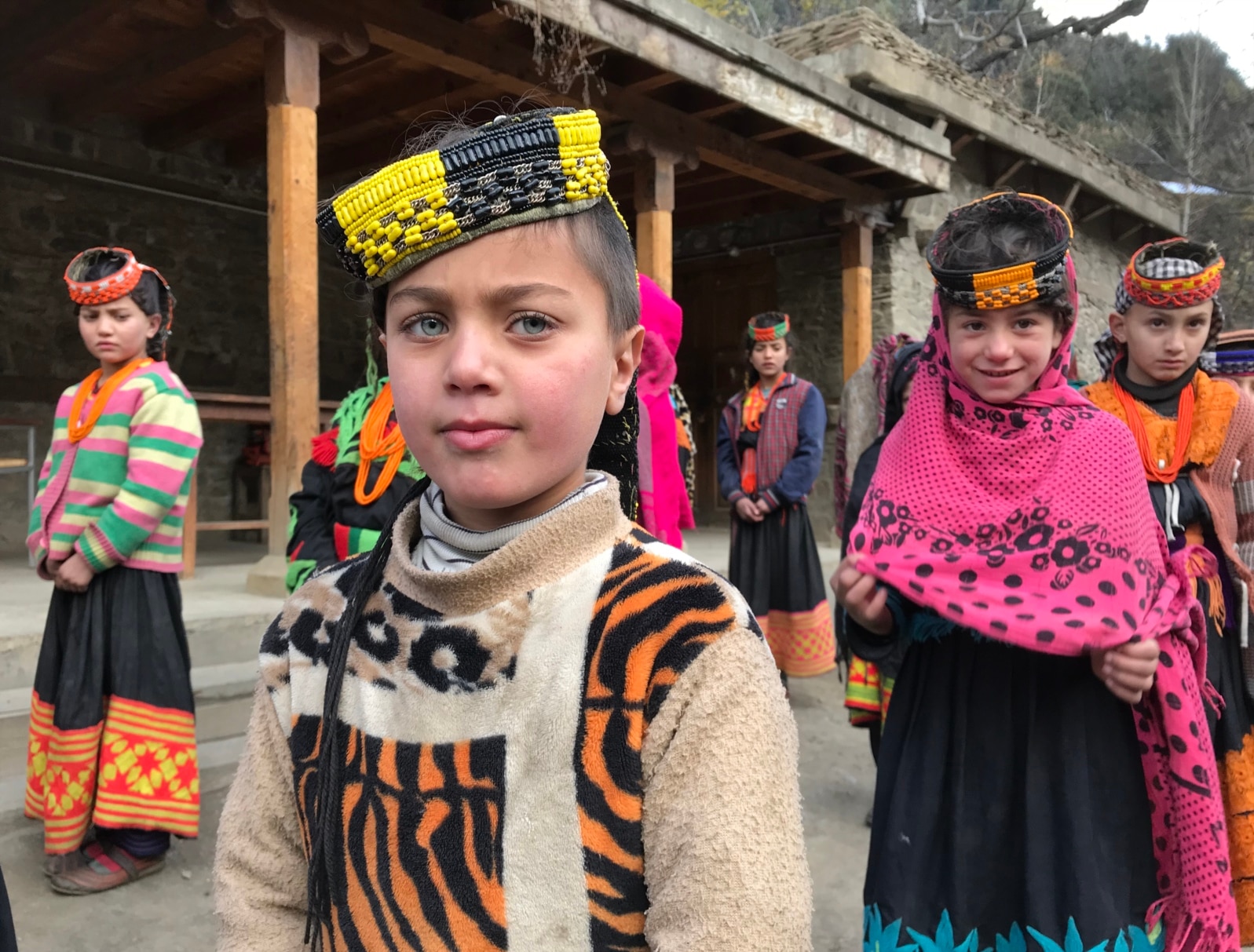 Kalash schoolgirls gathering during morning assembly. A Kalash lawmaker says he hopes lessons in Kalash culture and religion will be introduced in schools, an issue he intends to raise in the provincial legislature.