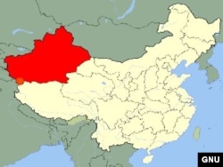 Харитада Кытай контролендәге Синҗан-Уйгыр автономияле төбәге кызыл төстә