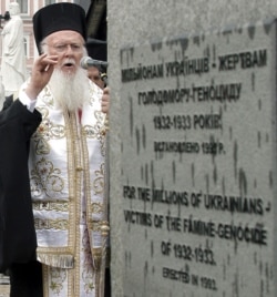 Вселенський патріарх Варфоломій I під час вшанування пам’яті жертв Голодомору-геноциду в Україні 1932–33 років. Київ, 26 липня 2008 року