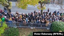 Moldovans line up to vote at the consulate in Frankfurt, Germany, on November 13.