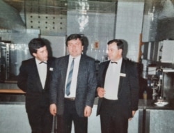 Holiday Inn staff during the siege of Sarajevo (left to right): Hajrudin Rovcanin, Slobodan Kakuca, and Zahid Bukva