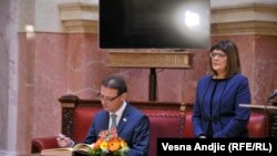Goran Jandrokovič, predsednik Hrvatskog sabora, i Maja Gojković, bivša predsednica Skupštine Srbije, prilikom susreta u Beogradu 18. aprila 2018.