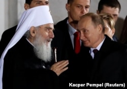 Patrijarh SPC Irinej i predsednik Rusije Vladimir Putin tokom Putinove posete Beogradu i Hramu Svetog Save, 17. januar 2019.