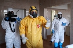 Kadyrov wore a protective suit for part of a visit to a Grozny hospital on April 20 ...