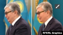 Оригинал изображения Касым-Жомарта Токаева (слева) и обработанный снимок