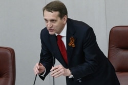 Тодішній голова російської Держдуми, а нині керівник Служби зовнішньої розвідки Росії Сергій Наришкін. Москва, 20 березня 2014 року