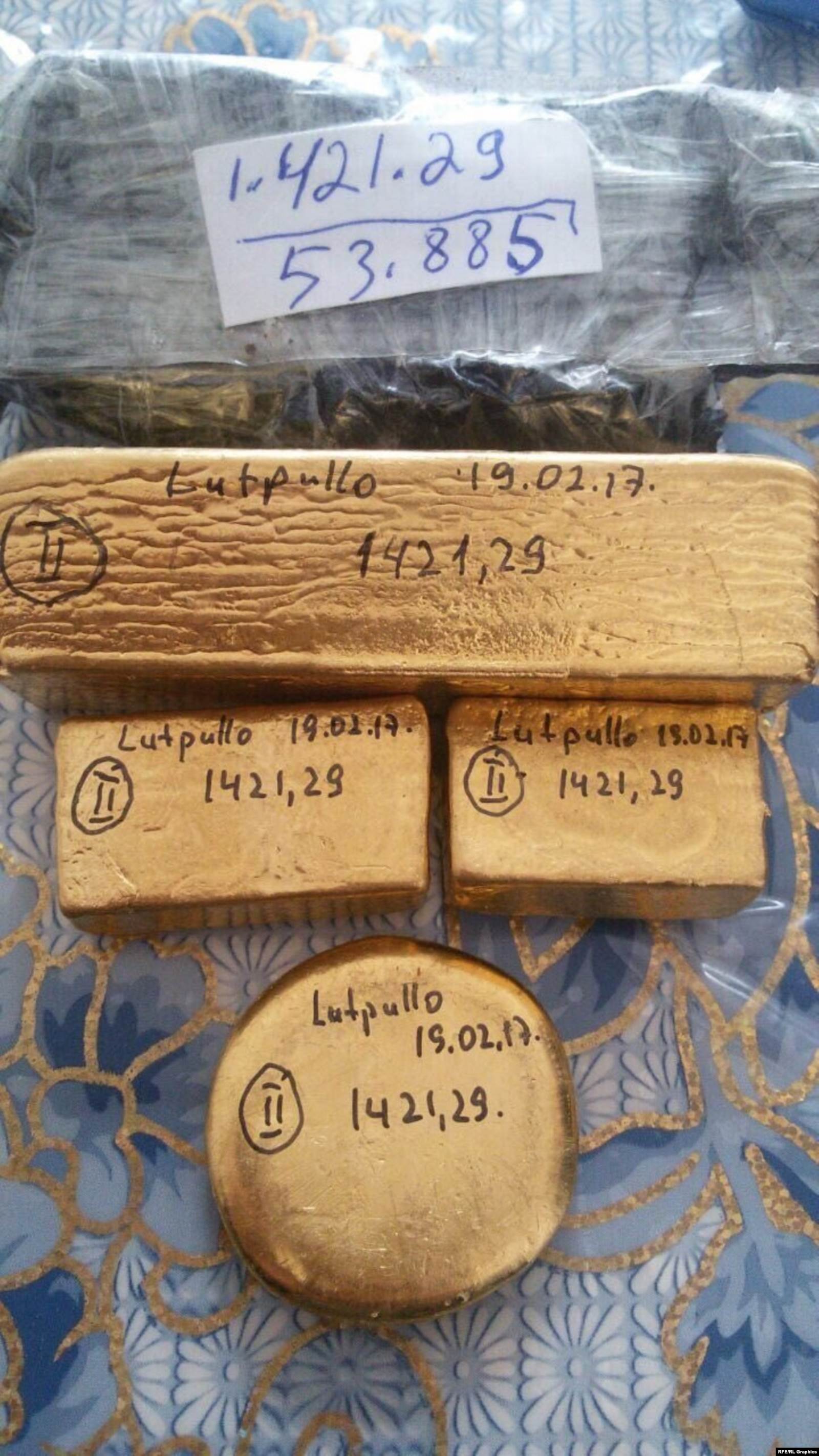 Фотографии золотых слитков, которые, по словам Саймаити, перевозили его курьеры.