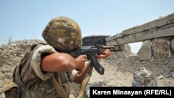 An Armenian soldier on the Nagorno-Karabakh front line