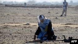 یک کارمند موسسه ماین پاکی در حال اجرای وظیفه در ولایت کندهار - عکس از آرشیف