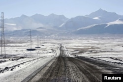 The road to the Kumtor gold mine in Kyrgyzstan's Tien Shan Mountains