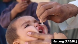 ارشیف، په کندهار کې یو واکسیناتور یو ماشوم ته د واکسین څاڅکي ورکوي