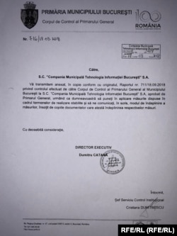 Coperta raportului elaborat de Corpul de Control al Primarului General