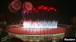 Fireworks above Kyiv's Olympic Stadium after the final