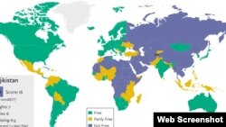 Türkmenistan, Özbegistana dünýäniň syýasy hem-de raýat azatlyklary boýunça iň erbet ýurtlarynyň onlugyna girýär. 