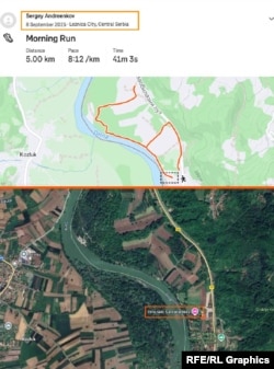 Маршрут Андрэенкава 8 верасьня і месцазнаходжанне рэстарана «Сунчана река» («Сонечная рака») на беразе ракі Дрына